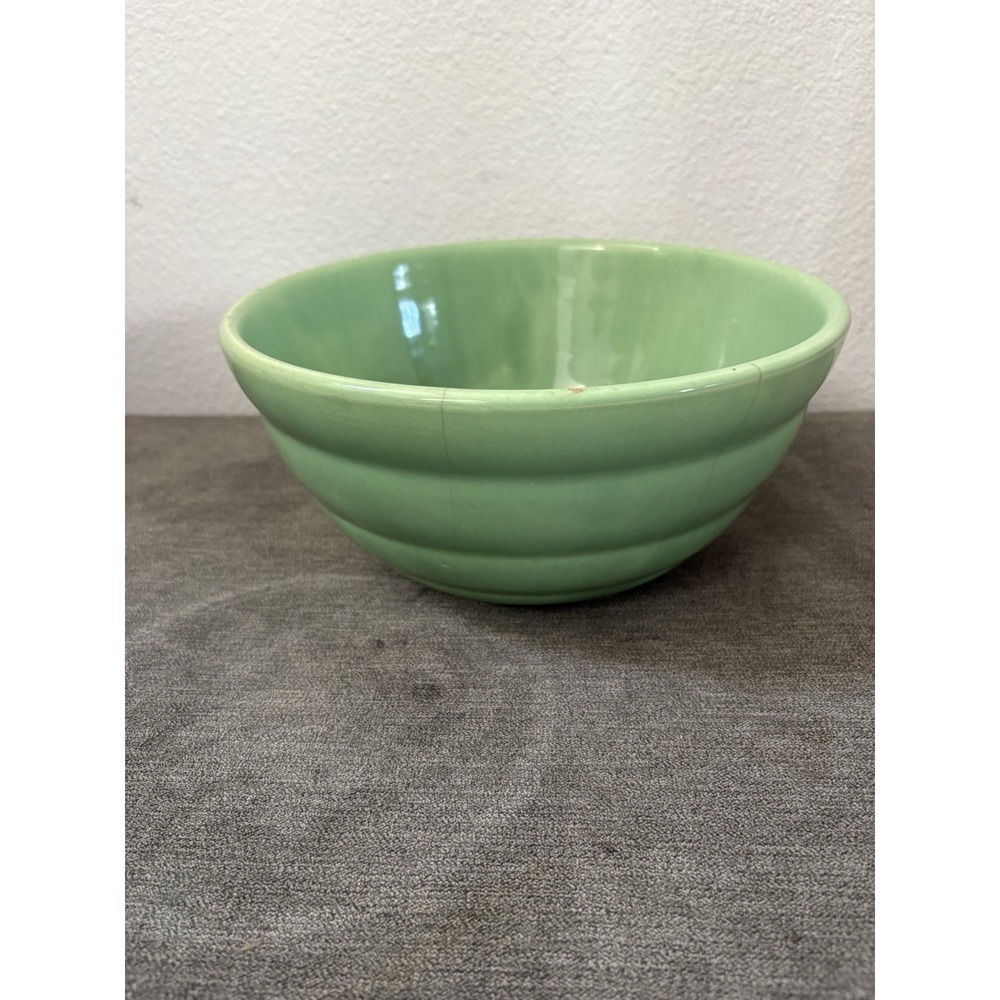 Bauer Vintage Pottery #12 GREEN Beehive 9.5" Mixing Nesting Bowl FLAWS
